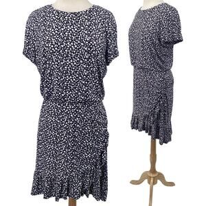 Banana Republic Mini Dress Floral Printed Flounce Fit & Flare Jersey Knit Navy M